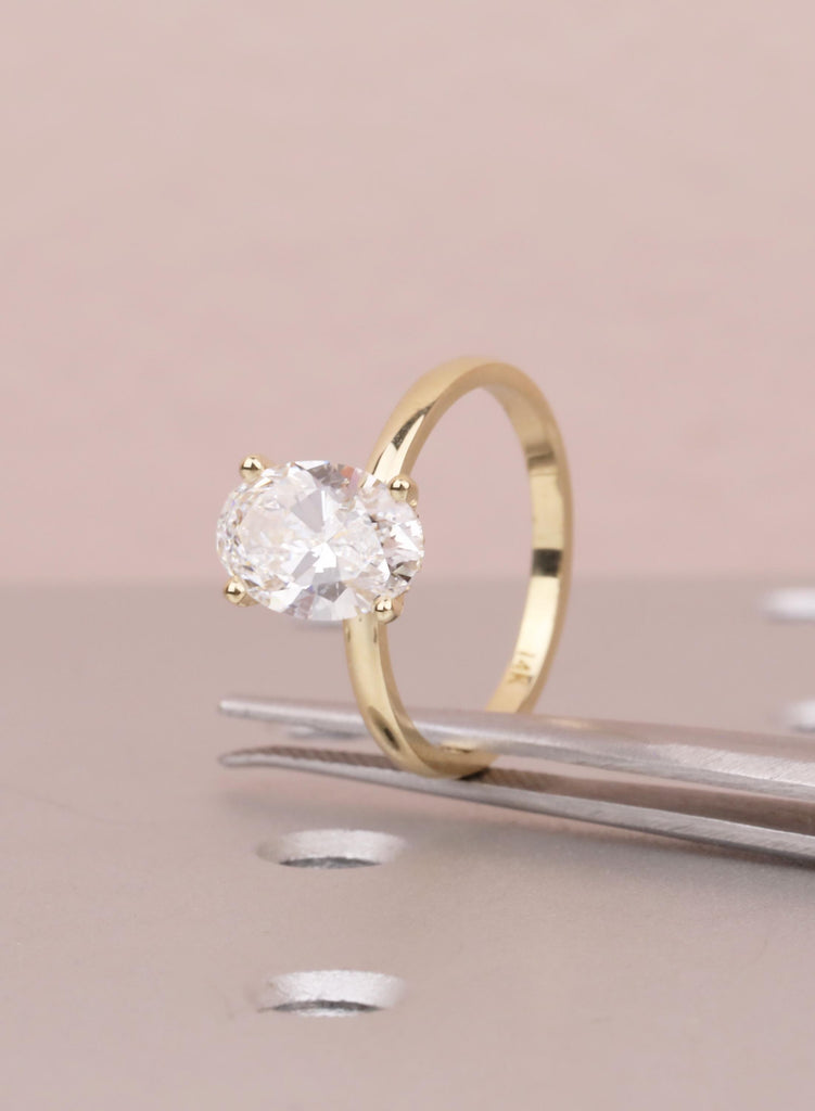 VVS-VS Oval Lab Grown Diamond, 14K Yellow Gold, Hidden Halo, Engagement Ring, Anniversary Gift image #11