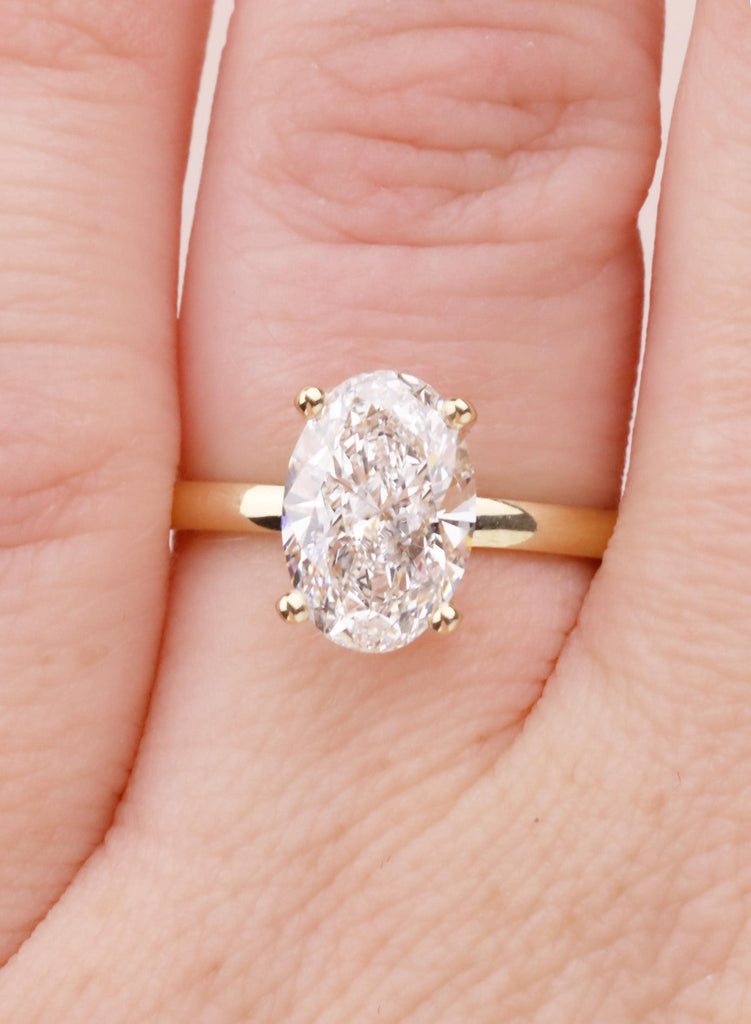 VVS-VS Oval Lab Grown Diamond, 14K Yellow Gold, Hidden Halo, Engagement Ring, Anniversary Gift image #9