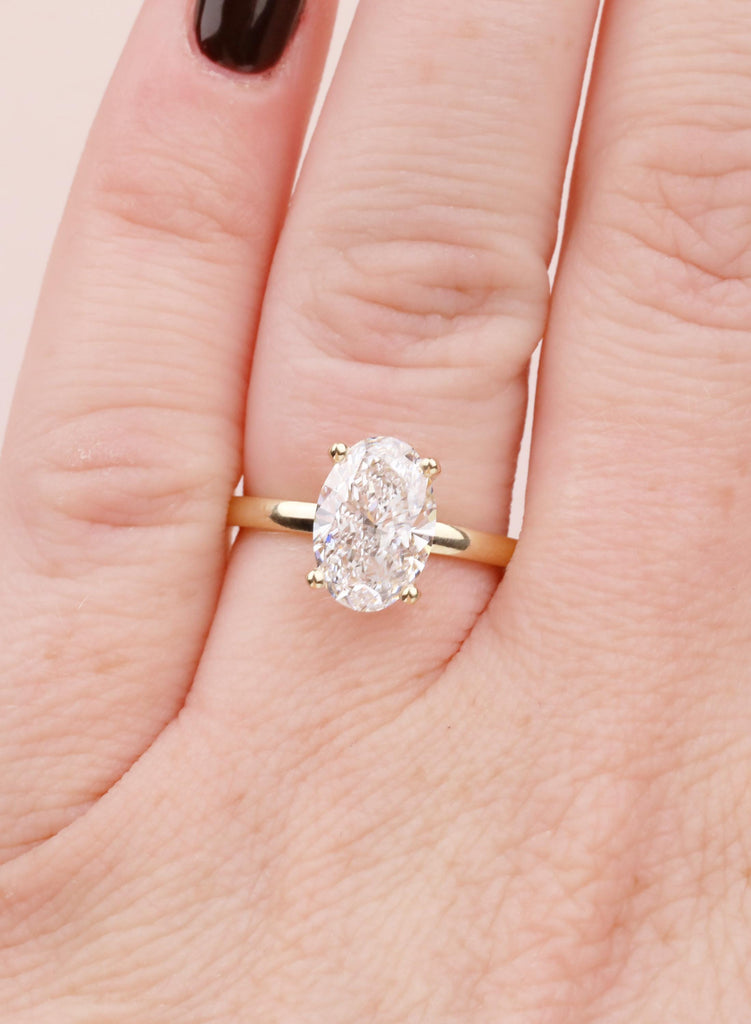 VVS-VS Oval Lab Grown Diamond, 14K Yellow Gold, Hidden Halo, Engagement Ring, Anniversary Gift image #1