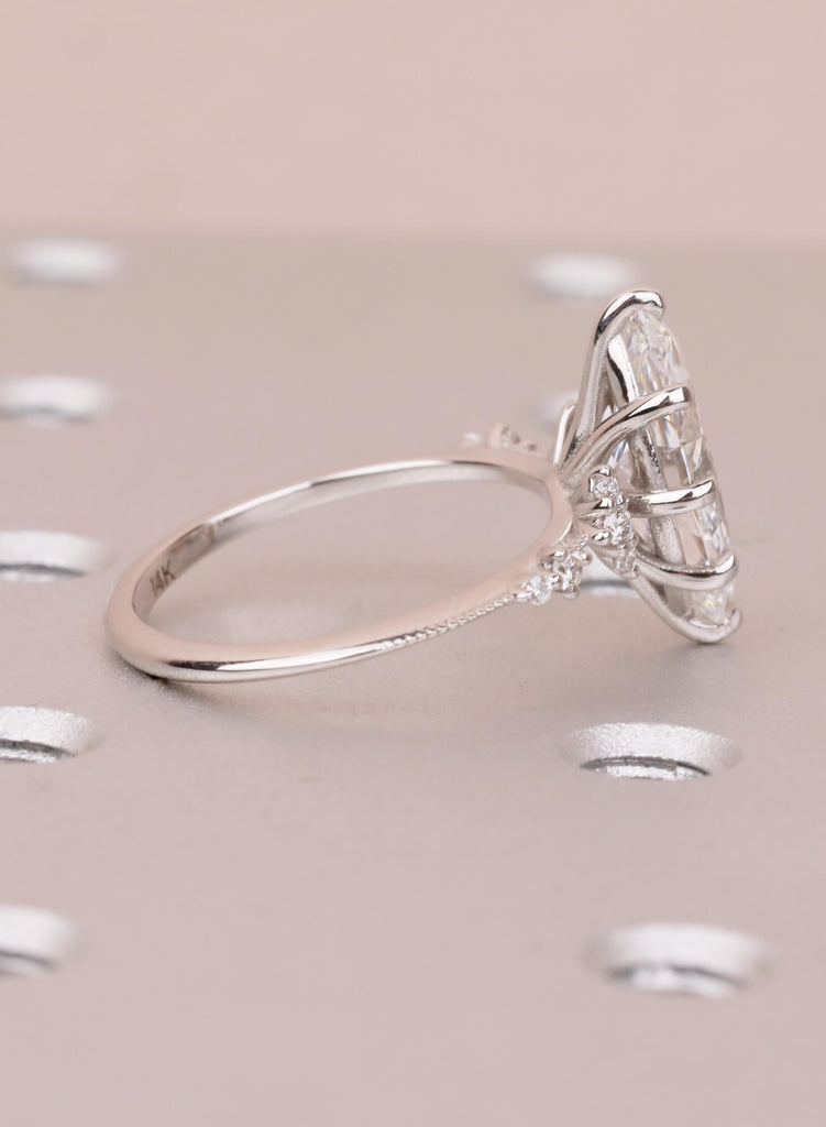 Lab Diamond Marquise Engagement Rings, Vintage Moissanite Cluster Rings For Women, Delicate 14K White Gold Promise Ring, Statement Ring image #3