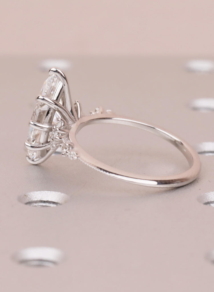 Lab Diamond Marquise Engagement Rings, Vintage Moissanite Cluster Rings For Women, Delicate 14K White Gold Promise Ring, Statement Ring image #5