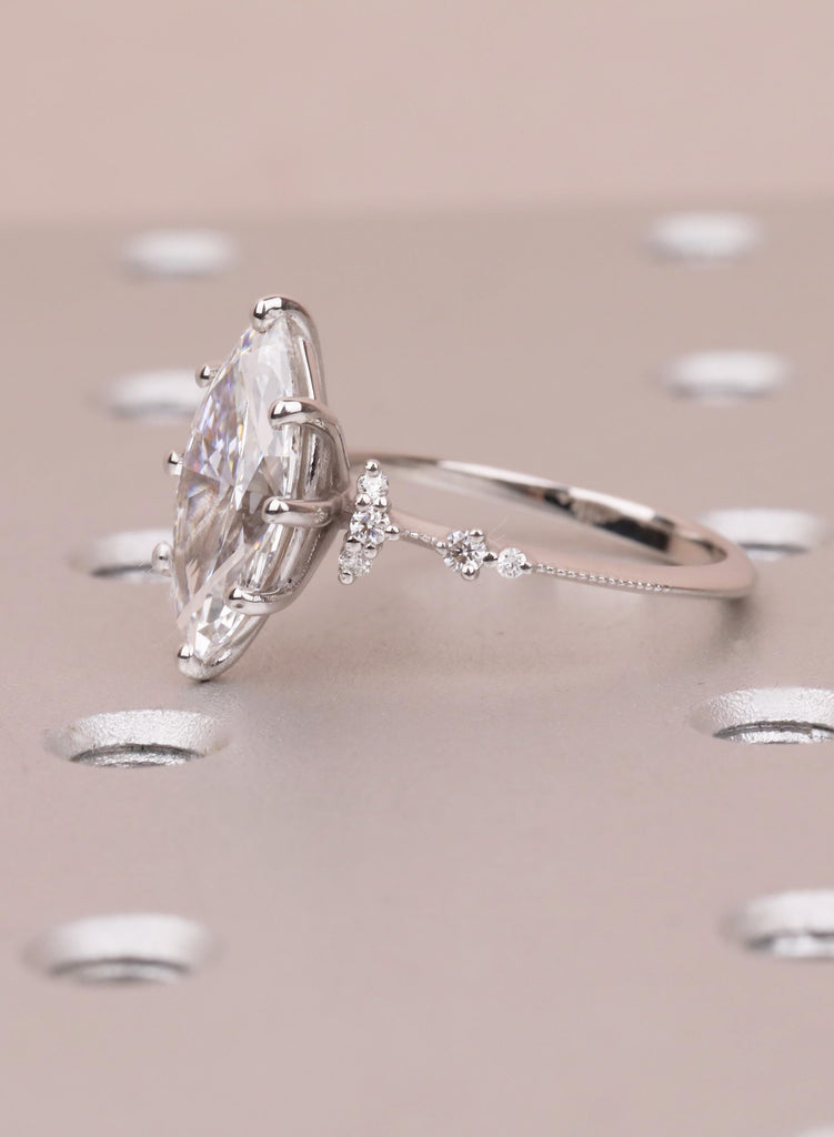 Lab Diamond Marquise Engagement Rings, Vintage Moissanite Cluster Rings For Women, Delicate 14K White Gold Promise Ring, Statement Ring image #6