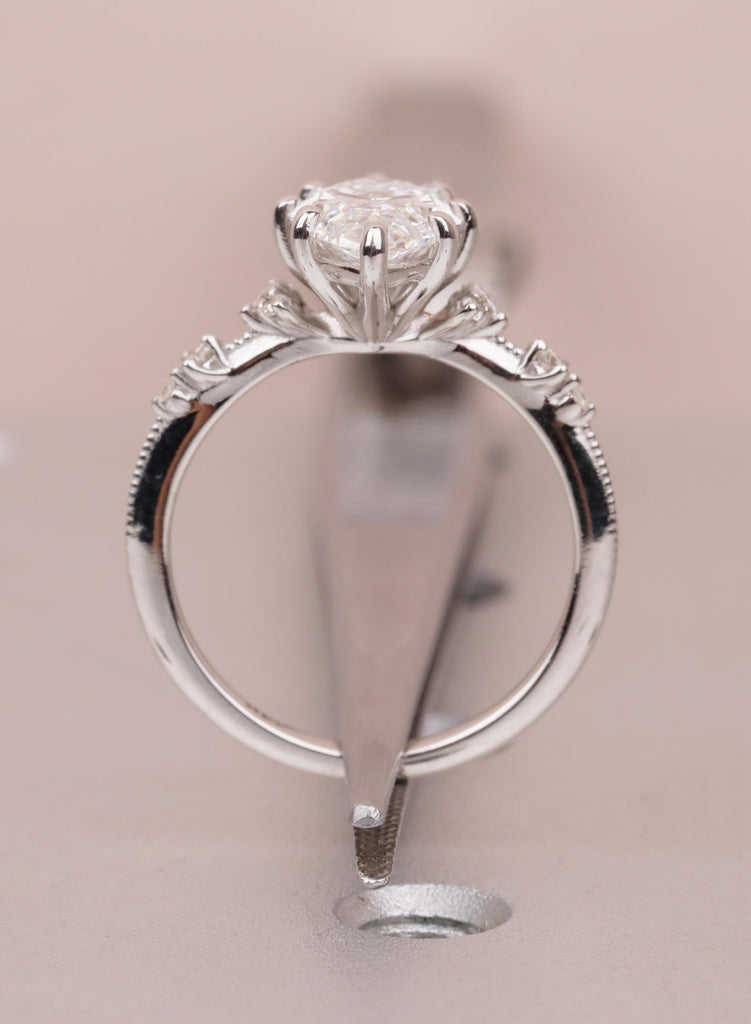 Lab Diamond Marquise Engagement Rings, Vintage Moissanite Cluster Rings For Women, Delicate 14K White Gold Promise Ring, Statement Ring image #10