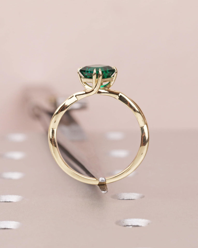 Asscher Cut Emerald Engagement Ring | Twisted Braided Band Ring | 14K Yellow Gold Emerald Ring with Double Claw Prongs | May Birthstone Ring image #5