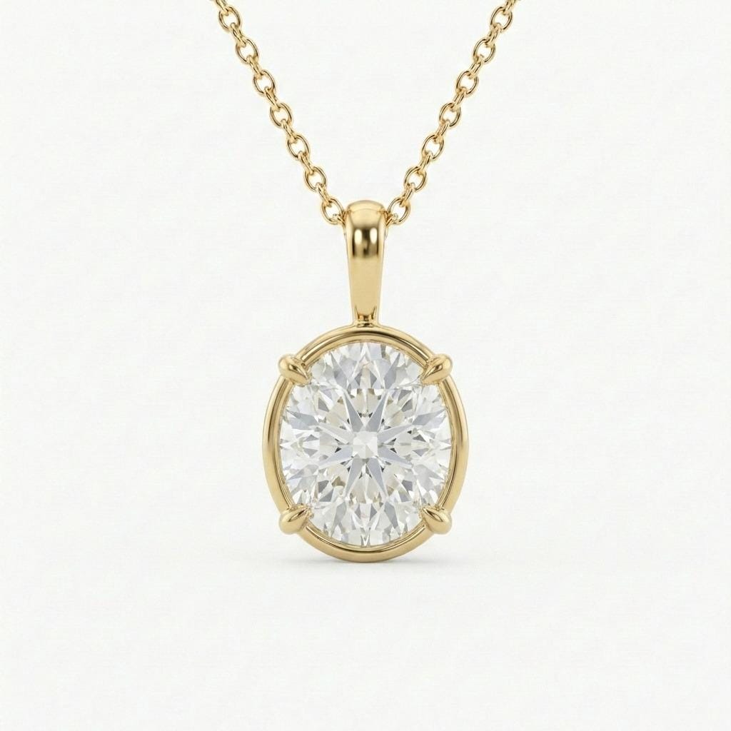 Oval Lab Diamond Solitaire Pendant Necklace | 14k Yellow Gold Layering Jewelry image #1