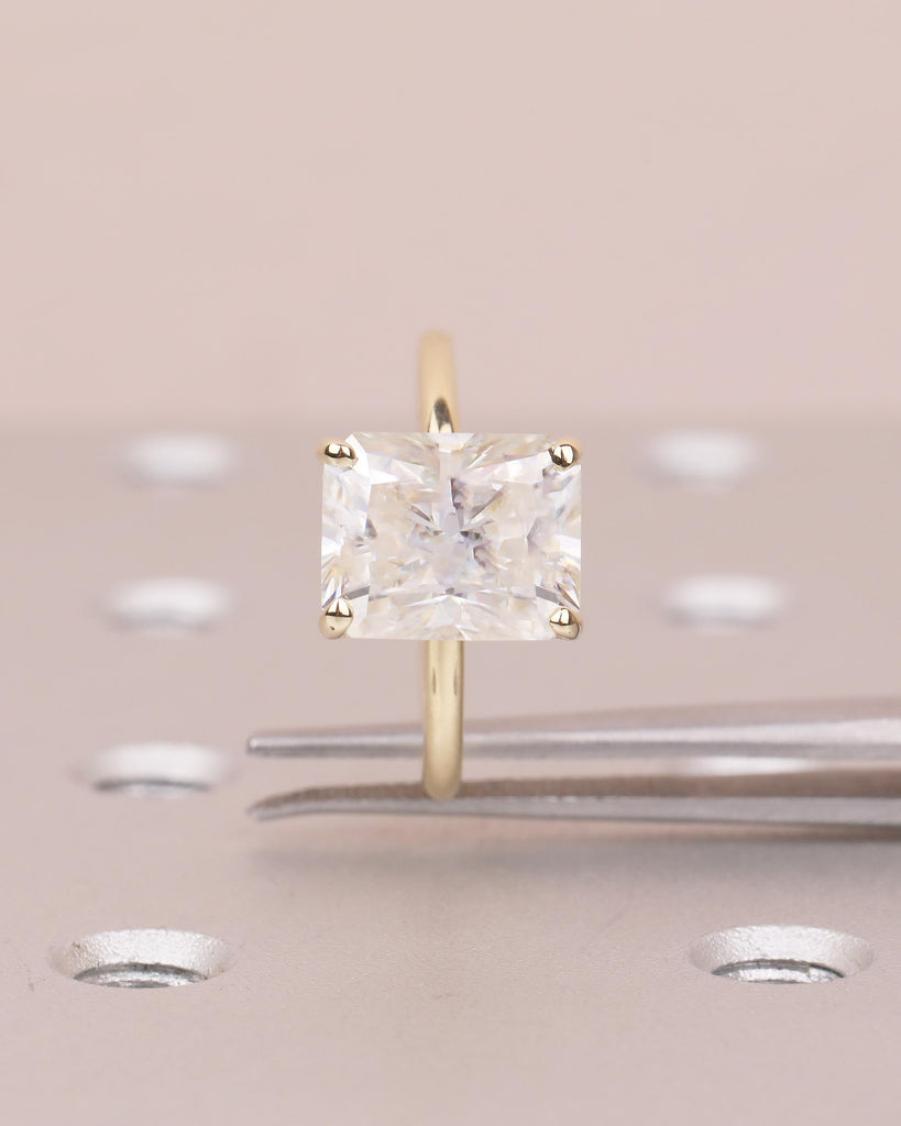 Solitaire Lab Grown Diamond Engagement Ring, Radiant Cut Ring, 14k Yellow Gold Promise Ring for Her, Unique Personalized Statement Ring image #3