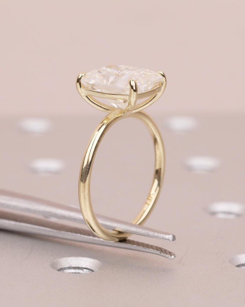 Solitaire Lab Grown Diamond Engagement Ring, Radiant Cut Ring, 14k Yellow Gold Promise Ring for Her, Unique Personalized Statement Ring image #6