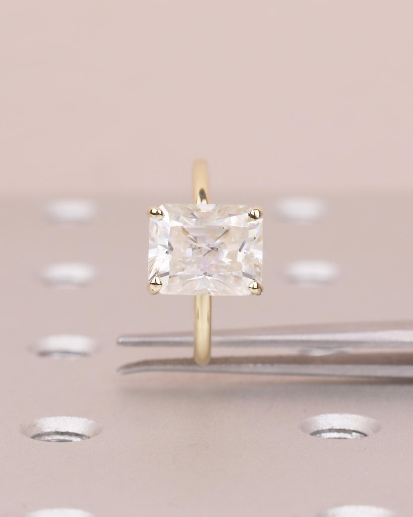 Solitaire Lab Grown Diamond Engagement Ring, Radiant Cut Ring, 14k Yellow Gold Promise Ring for Her, Unique Personalized Statement Ring image #10