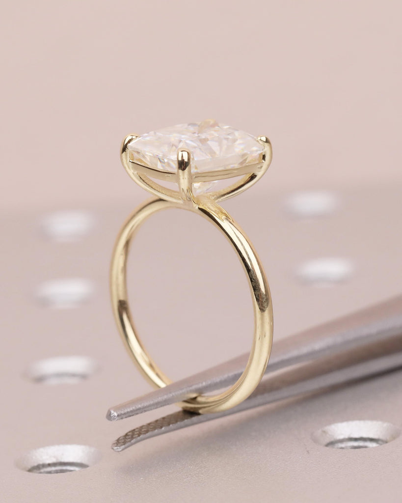 Solitaire Lab Grown Diamond Engagement Ring, Radiant Cut Ring, 14k Yellow Gold Promise Ring for Her, Unique Personalized Statement Ring image #12