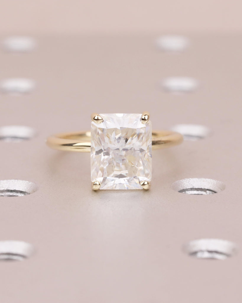 Solitaire Lab Grown Diamond Engagement Ring, Radiant Cut Ring, 14k Yellow Gold Promise Ring for Her, Unique Personalized Statement Ring image #16
