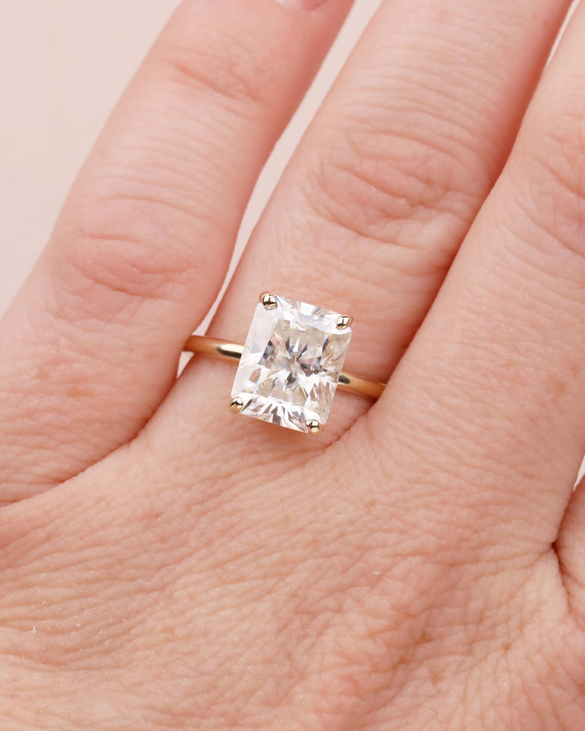 Solitaire Lab Grown Diamond Engagement Ring, Radiant Cut Ring, 14k Yellow Gold Promise Ring for Her, Unique Personalized Statement Ring image #9