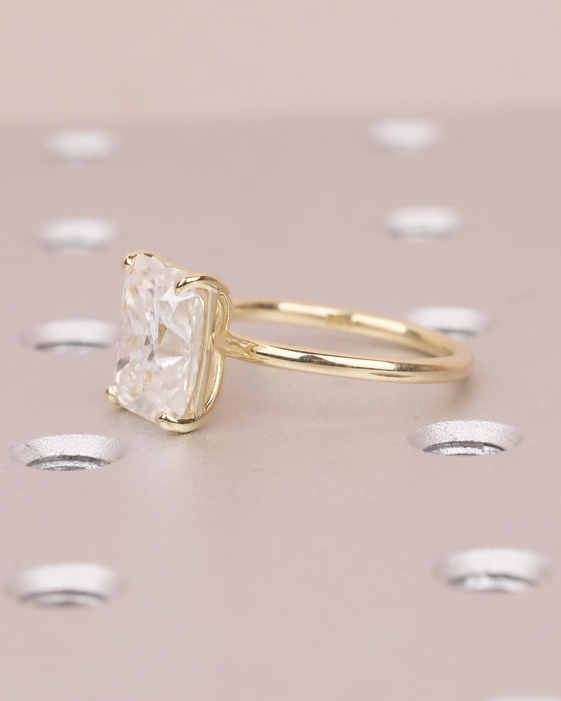 Solitaire Lab Grown Diamond Engagement Ring, Radiant Cut Ring, 14k Yellow Gold Promise Ring for Her, Unique Personalized Statement Ring image #4