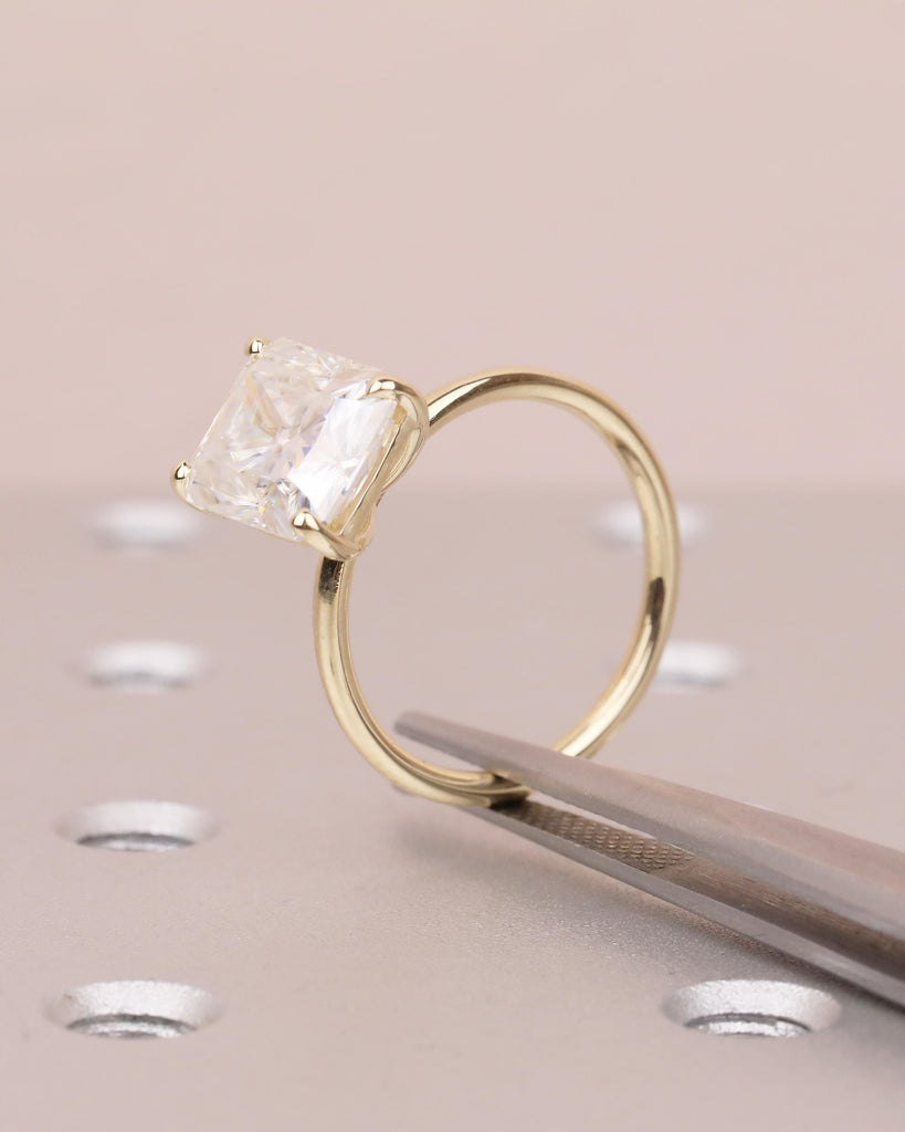 Solitaire Lab Grown Diamond Engagement Ring, Radiant Cut Ring, 14k Yellow Gold Promise Ring for Her, Unique Personalized Statement Ring image #5