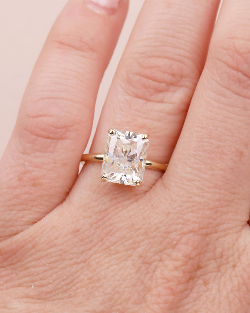 Solitaire Lab Grown Diamond Engagement Ring, Radiant Cut Ring, 14k Yellow Gold Promise Ring for Her, Unique Personalized Statement Ring image #2