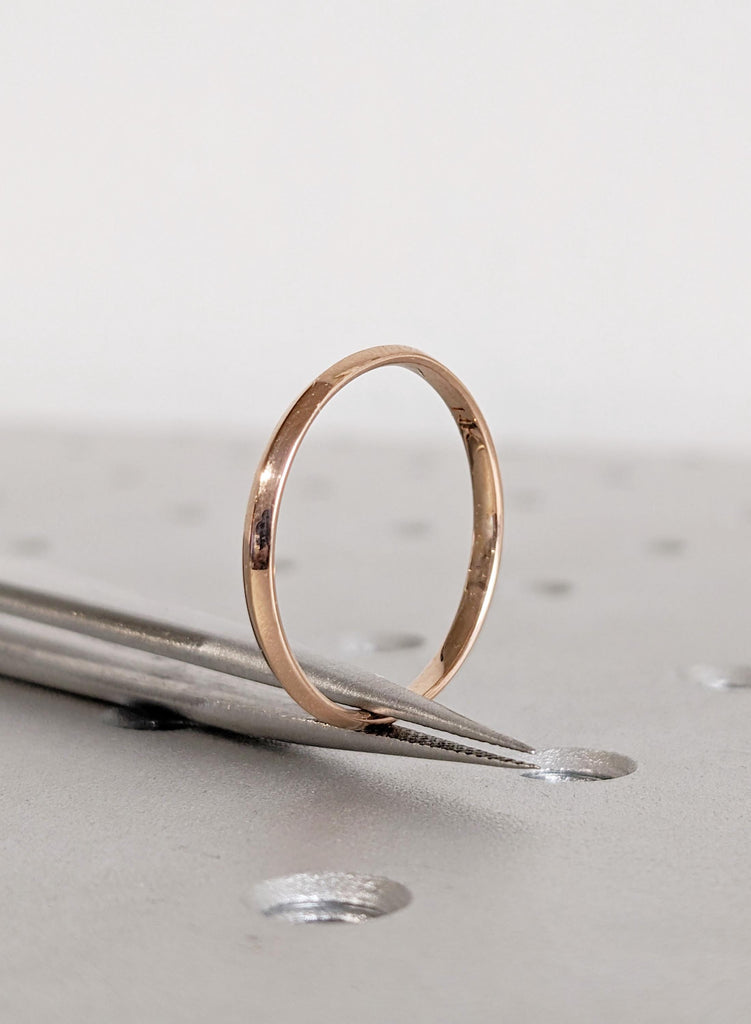 14K Rose Gold Band, Classic 2mm Plain Wedding Ring for Women, Solid Gold Minimalist Stacker, Delicate Plain Matching Band, Thin Simple Ring image #3