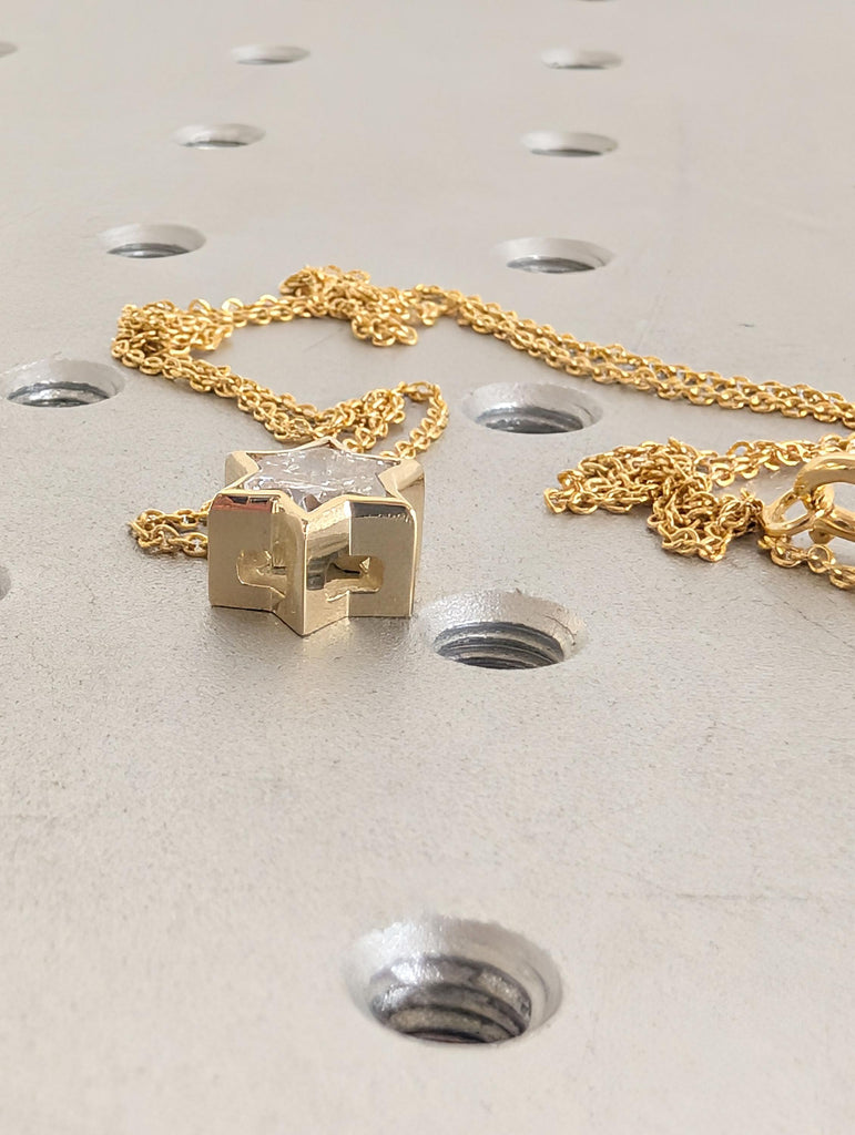 Handmade 14K Yellow Gold Star of David Necklace | Bezel Set Moissanite Pendant image #5