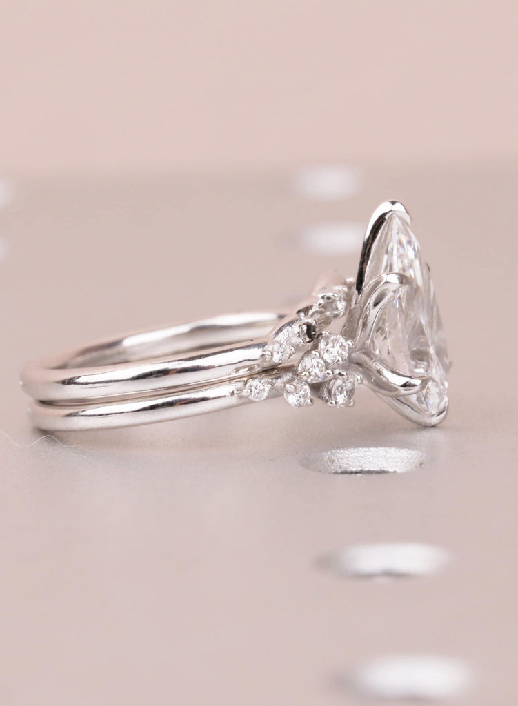 Vintage Pear Moissanite Engagement Ring Set, Cluster Moissanite Bridal Set for Women with Matching Band, Wedding Anniversary Ring For Her image #5