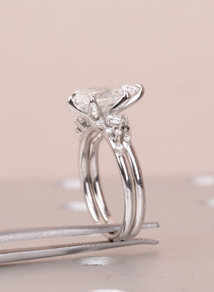 Vintage Pear Moissanite Engagement Ring Set, Cluster Moissanite Bridal Set for Women with Matching Band, Wedding Anniversary Ring For Her image #7