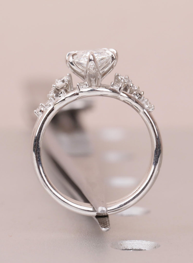 Vintage Pear Moissanite Engagement Ring Set, Cluster Moissanite Bridal Set for Women with Matching Band, Wedding Anniversary Ring For Her image #6