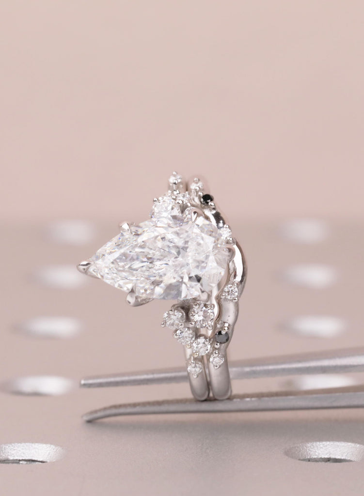 Vintage Pear Moissanite Engagement Ring Set, Cluster Moissanite Bridal Set for Women with Matching Band, Wedding Anniversary Ring For Her image #14