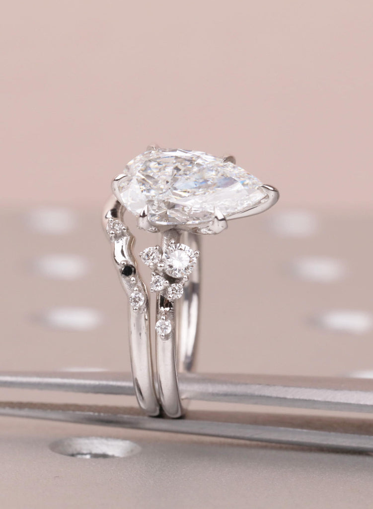 Vintage Pear Moissanite Engagement Ring Set, Cluster Moissanite Bridal Set for Women with Matching Band, Wedding Anniversary Ring For Her image #15