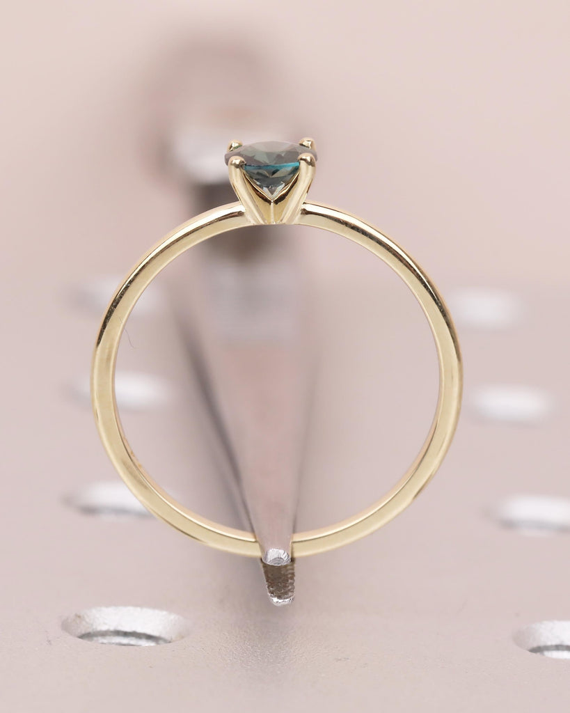 Round Teal Sapphire Engagement Ring, Comfort Fit 14k Solid Gold Solitaire Ring, Minimalist Green Gemstone Jewelry, September Birthstone Ring image #7
