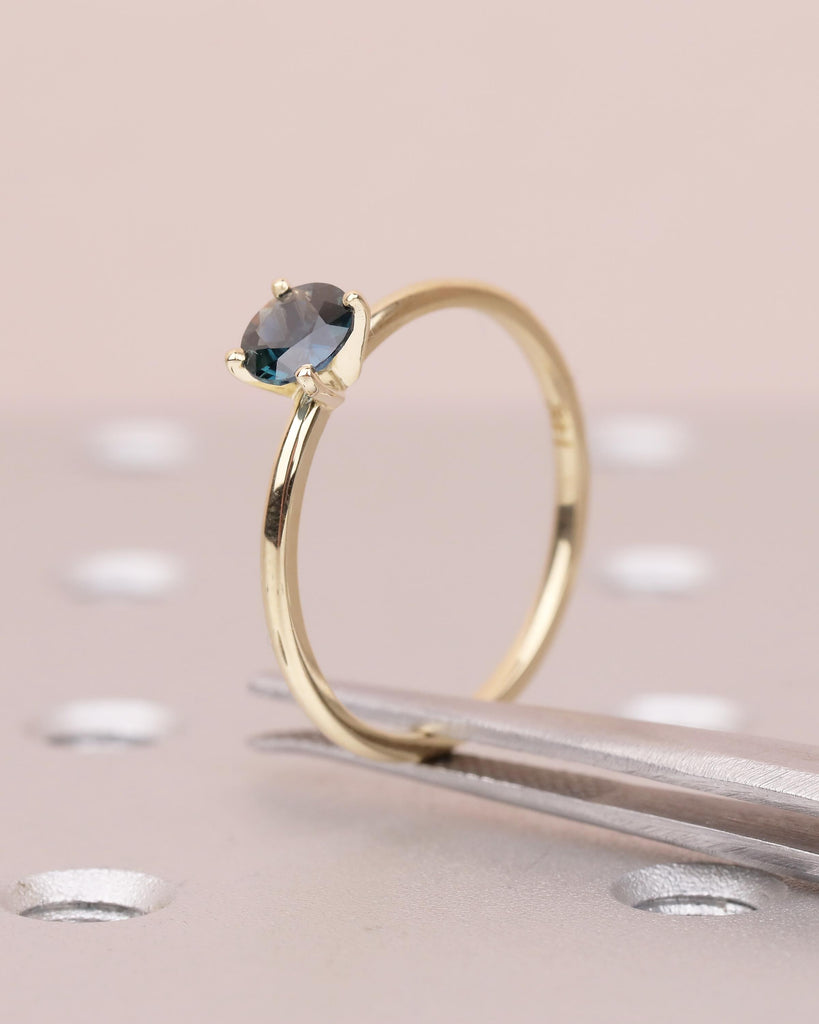 Round Teal Sapphire Engagement Ring, Comfort Fit 14k Solid Gold Solitaire Ring, Minimalist Green Gemstone Jewelry, September Birthstone Ring image #12