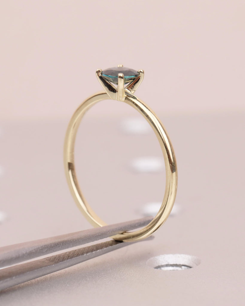 Round Teal Sapphire Engagement Ring, Comfort Fit 14k Solid Gold Solitaire Ring, Minimalist Green Gemstone Jewelry, September Birthstone Ring image #11