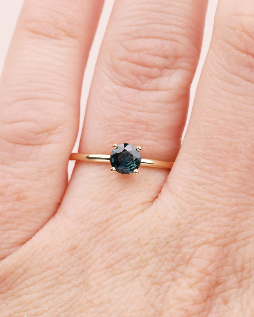 Round Teal Sapphire Engagement Ring, Comfort Fit 14k Solid Gold Solitaire Ring, Minimalist Green Gemstone Jewelry, September Birthstone Ring image #8