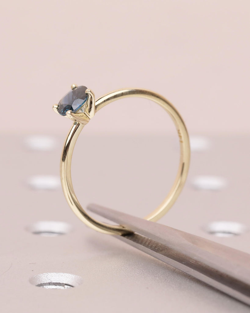 Round Teal Sapphire Engagement Ring, Comfort Fit 14k Solid Gold Solitaire Ring, Minimalist Green Gemstone Jewelry, September Birthstone Ring image #16