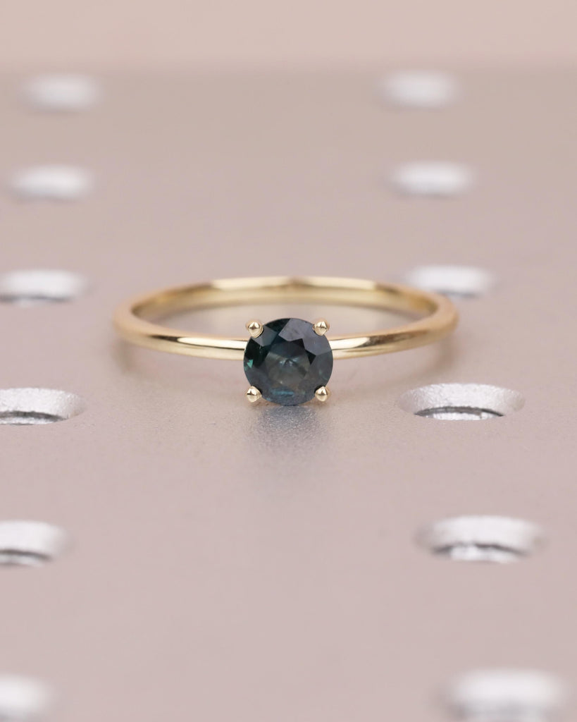 Round Teal Sapphire Engagement Ring, Comfort Fit 14k Solid Gold Solitaire Ring, Minimalist Green Gemstone Jewelry, September Birthstone Ring image #17
