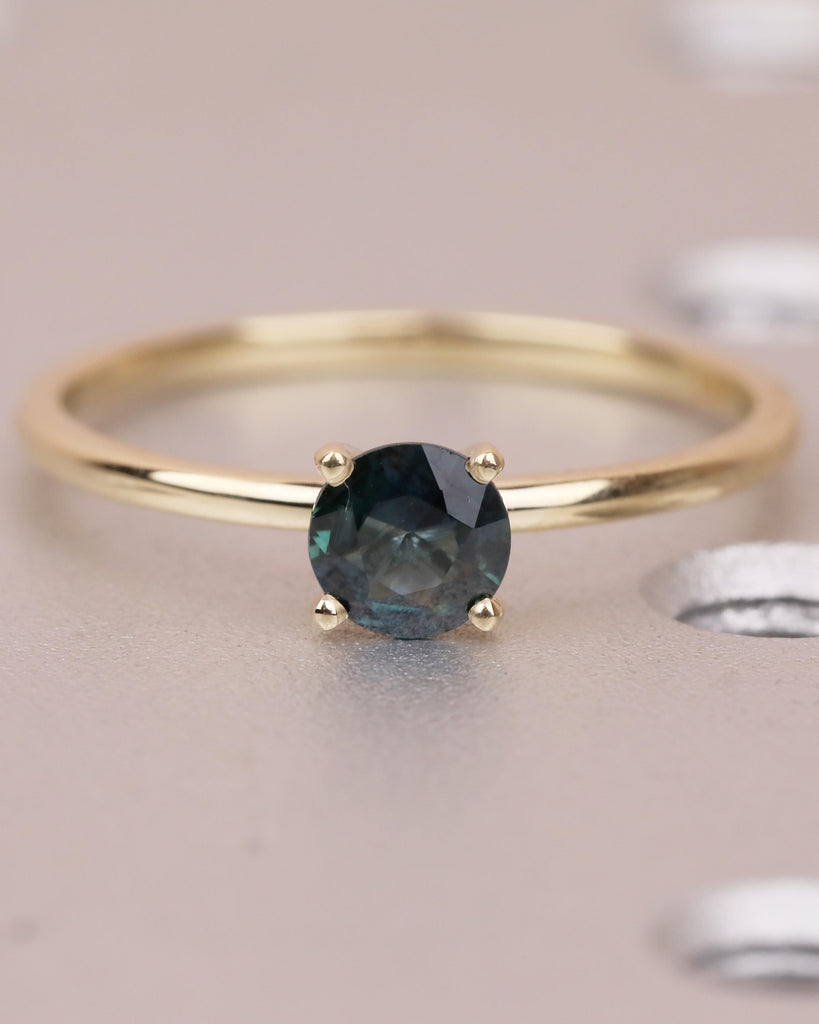 Round Teal Sapphire Engagement Ring, Comfort Fit 14k Solid Gold Solitaire Ring, Minimalist Green Gemstone Jewelry, September Birthstone Ring image #13