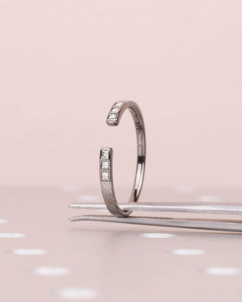 Princess Cut Diamond Open Wedding Band: 1.6mm, 18k 14k Solid Gold, Bezel Setting, Diamond or Moissanite Accents image #6