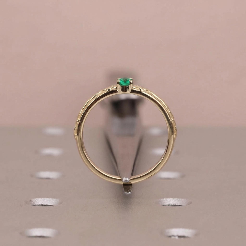 Gold Vintage Natural Emerald Floral Wedding Ring | Nature Inspired Leaf Wedding Band | Solitaire Gemstone Promise Rings for Women image #4