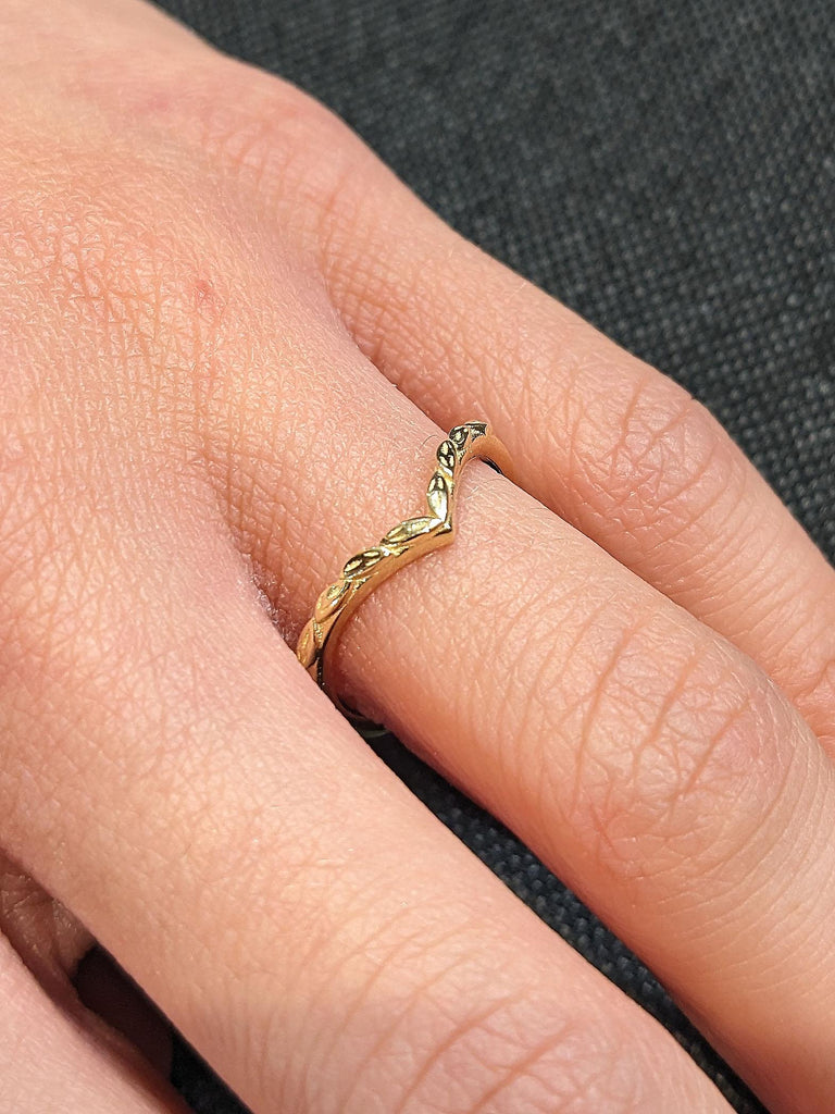 Rustic Solid Gold Thin Wedding Band | Handmade Curved Wedding Ring Stacking Ring | Everyday Wear Woman Jewelry image #7