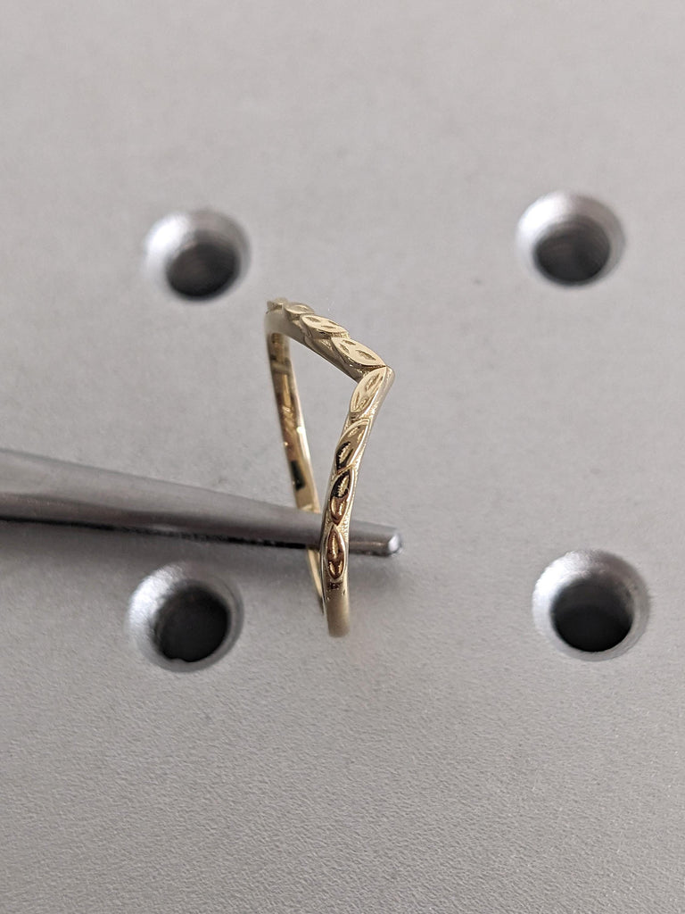 Rustic Solid Gold Thin Wedding Band | Handmade Curved Wedding Ring Stacking Ring | Everyday Wear Woman Jewelry image #8