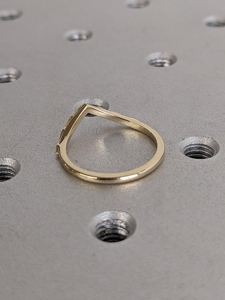 Rustic Solid Gold Thin Wedding Band | Handmade Curved Wedding Ring Stacking Ring | Everyday Wear Woman Jewelry image #6