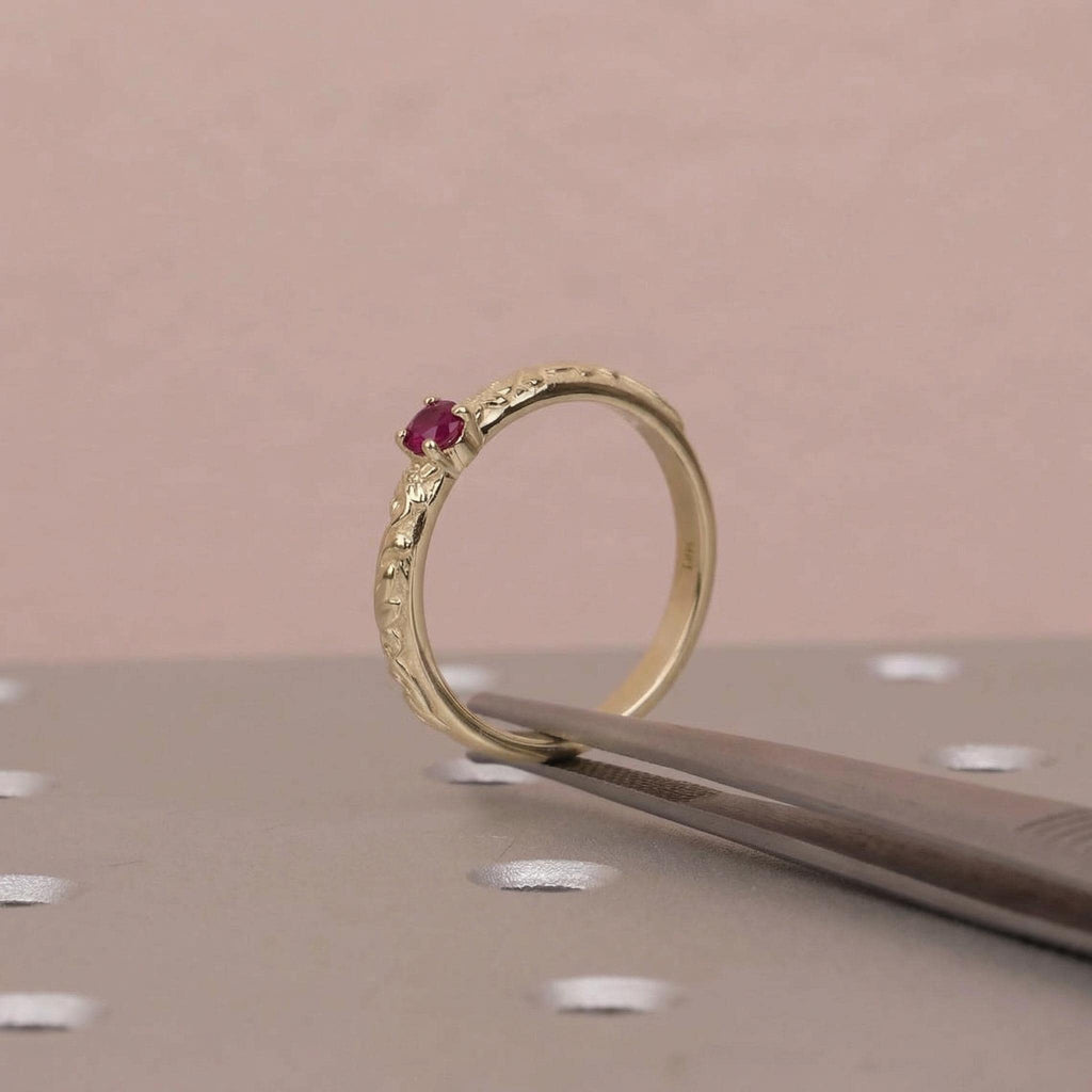 14k Vintage Red Ruby Floral Engagement Ring | Nature Inspired Leaf Wedding Band | Solitaire Gemstone Promise Rings for Women image #5