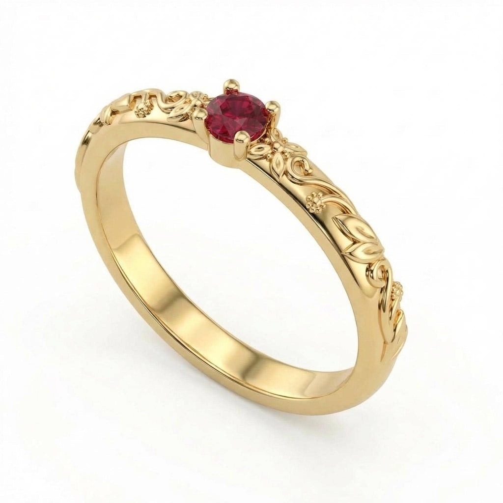 14k Vintage Red Ruby Floral Engagement Ring | Nature Inspired Leaf Wedding Band | Solitaire Gemstone Promise Rings for Women image #8