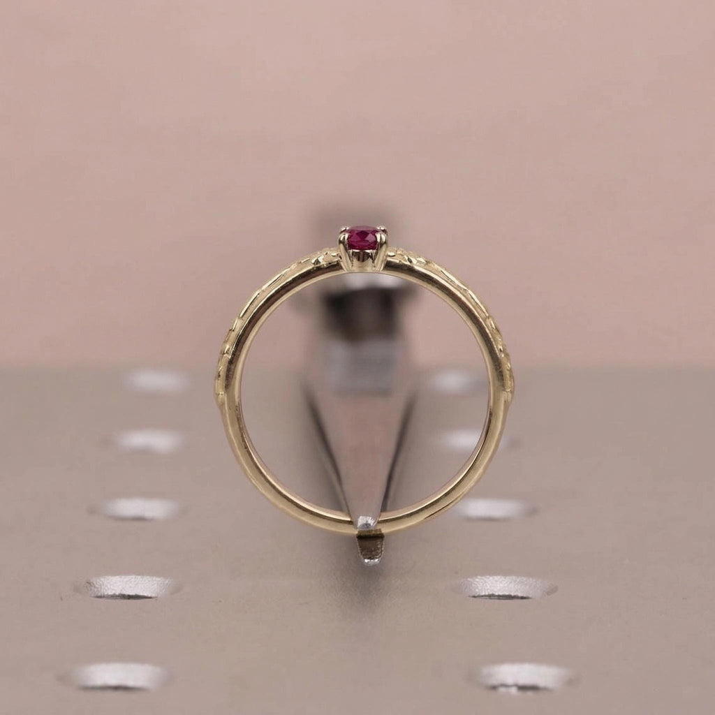 14k Vintage Red Ruby Floral Engagement Ring | Nature Inspired Leaf Wedding Band | Solitaire Gemstone Promise Rings for Women image #4