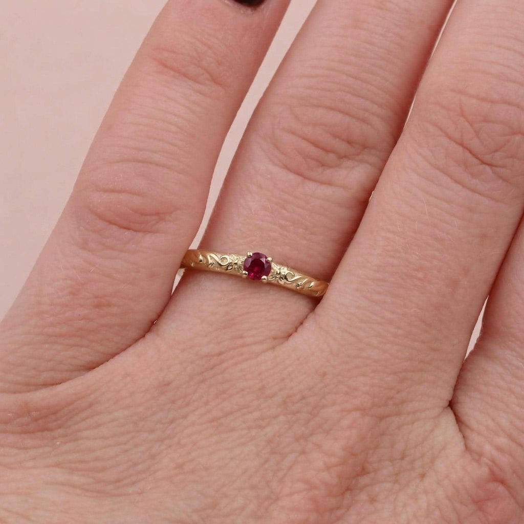 14k Vintage Red Ruby Floral Engagement Ring | Nature Inspired Leaf Wedding Band | Solitaire Gemstone Promise Rings for Women image #2