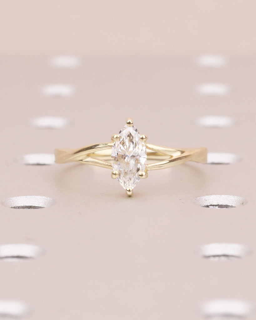 Marquise Cut Lab Grown Diamond Engagement Ring, 14k Gold Twisted Split Shank Ring image #8