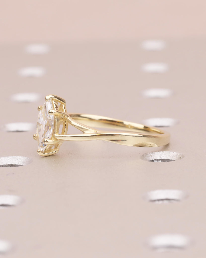 Marquise Cut Lab Grown Diamond Engagement Ring, 14k Gold Twisted Split Shank Ring image #7