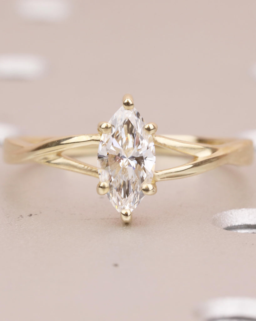 Marquise Cut Lab Grown Diamond Engagement Ring, 14k Gold Twisted Split Shank Ring image #12