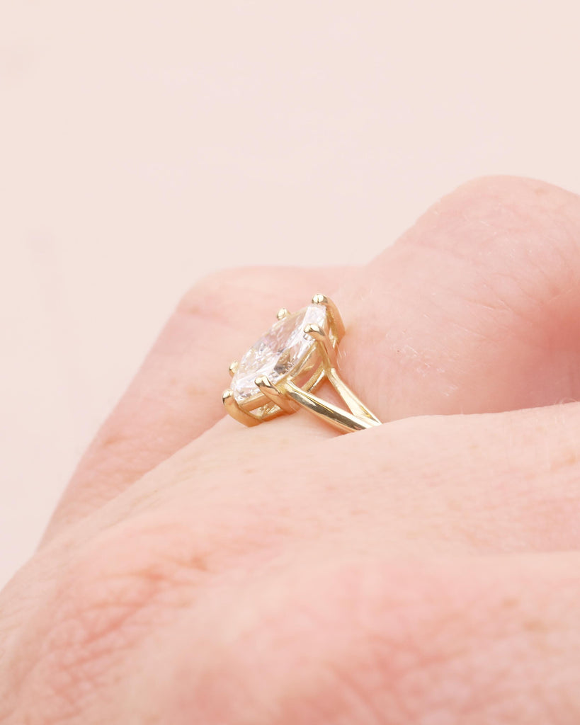 Marquise Cut Lab Grown Diamond Engagement Ring, 14k Gold Twisted Split Shank Ring image #16