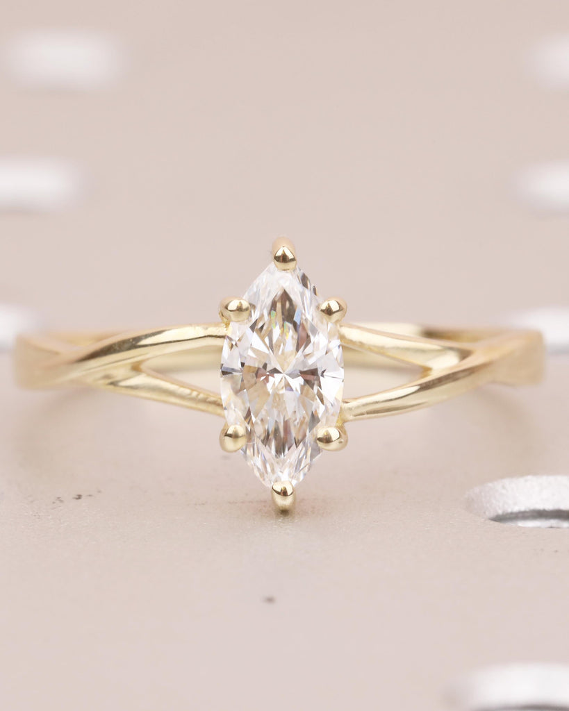 Marquise Cut Lab Grown Diamond Engagement Ring, 14k Gold Twisted Split Shank Ring image #14