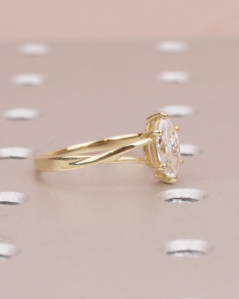 Marquise Cut Lab Grown Diamond Engagement Ring, 14k Gold Twisted Split Shank Ring image #3