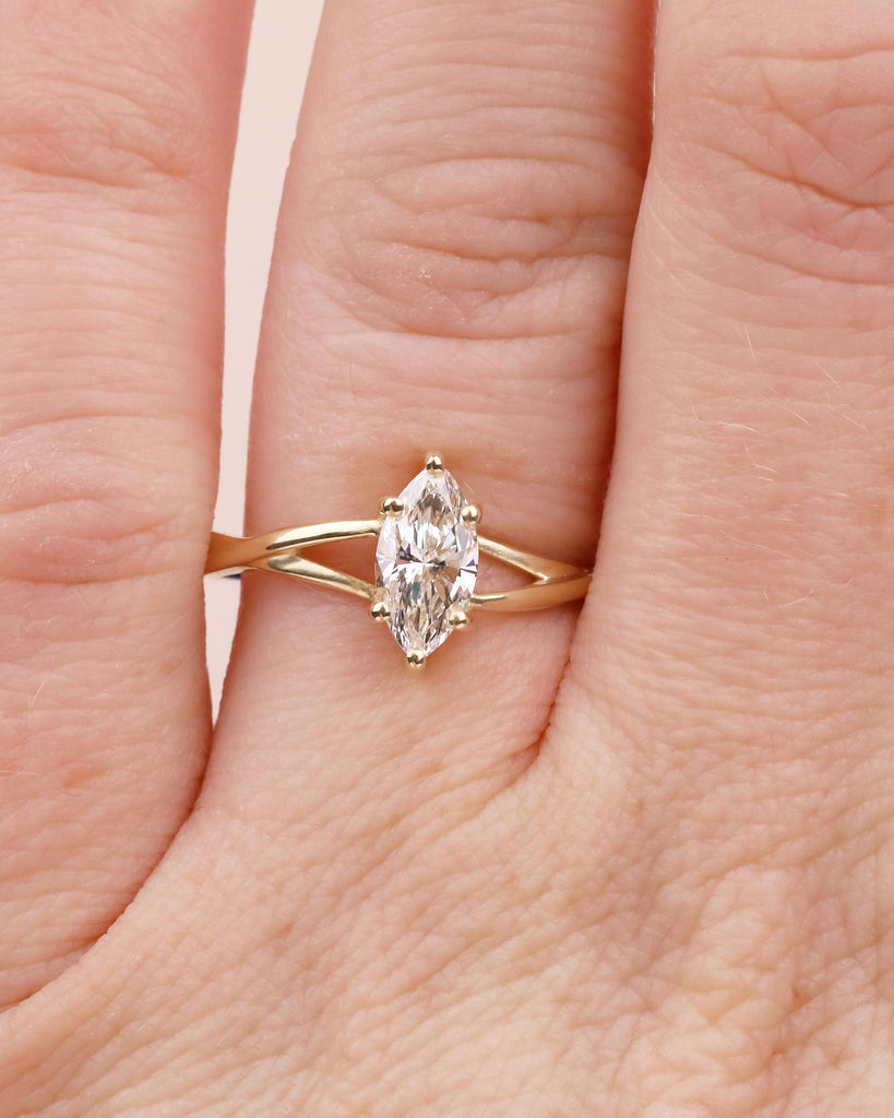 Marquise Cut Lab Grown Diamond Engagement Ring, 14k Gold Twisted Split Shank Ring image #11