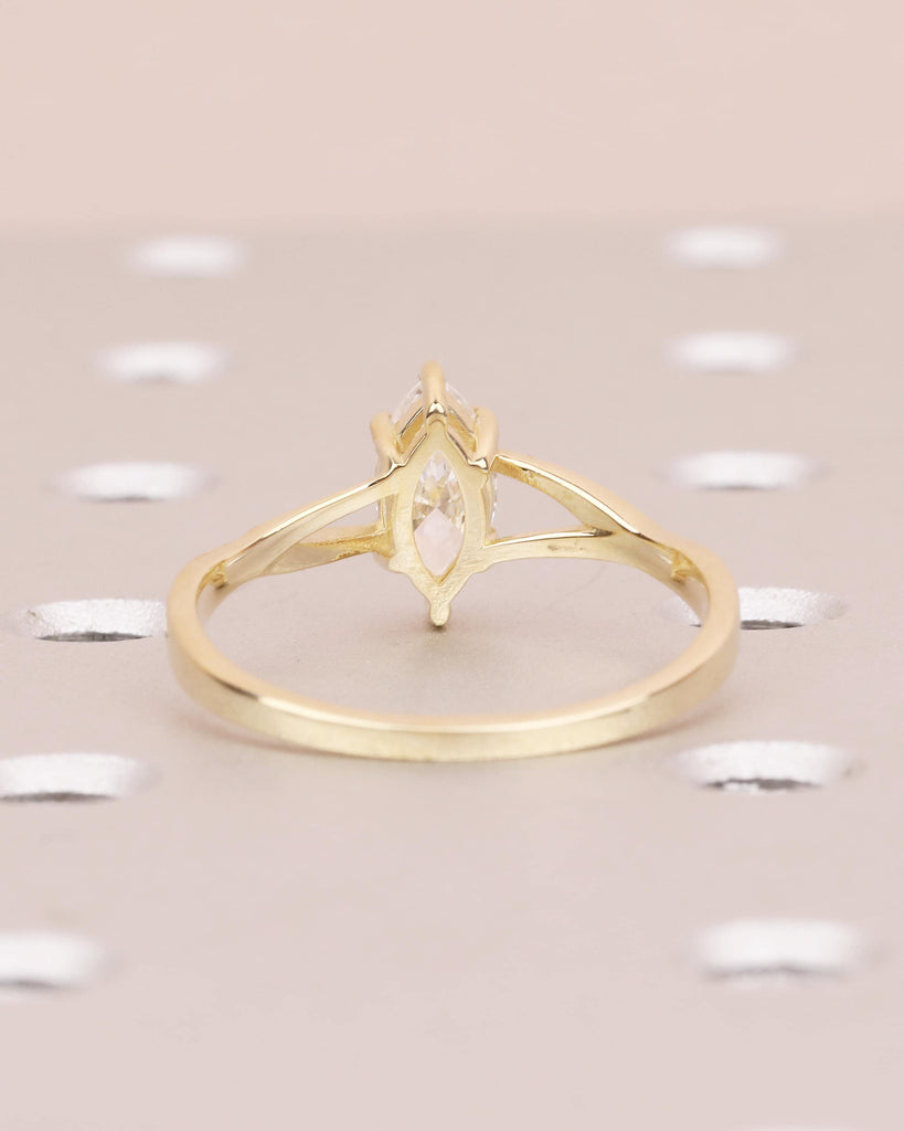 Marquise Moissanite Engagement Ring, Solitaire 14k Gold Promise Ring for Her, Split Shank Twisted Wedding Band, Minimalist Anniversary Rings image #7