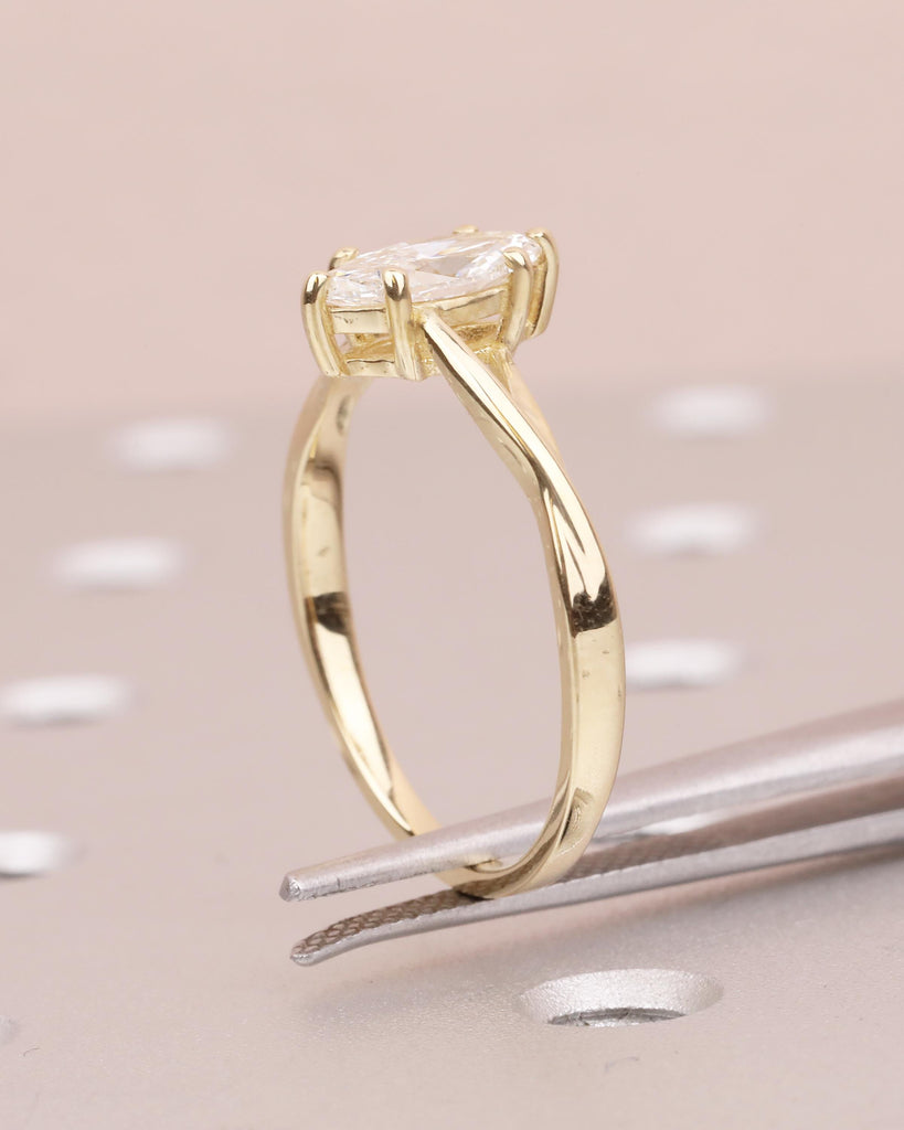 Marquise Cut Lab Grown Diamond Engagement Ring, 14k Gold Twisted Split Shank Ring image #13